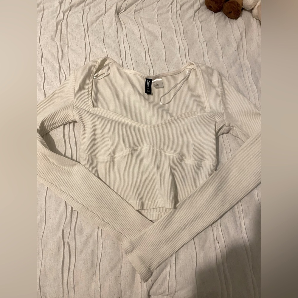 H&M divided white ribbed corset style top